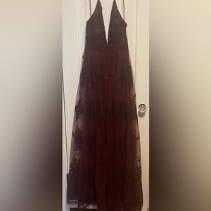 NWT-Burgundy with floral detail- size S- deep V, long dress.